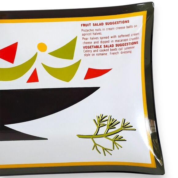 VTG 1950s Houze Art Glass Tray Salad Dressing Recipe MCM Bent Glass Relish 17.5" - Picture 14 of 16